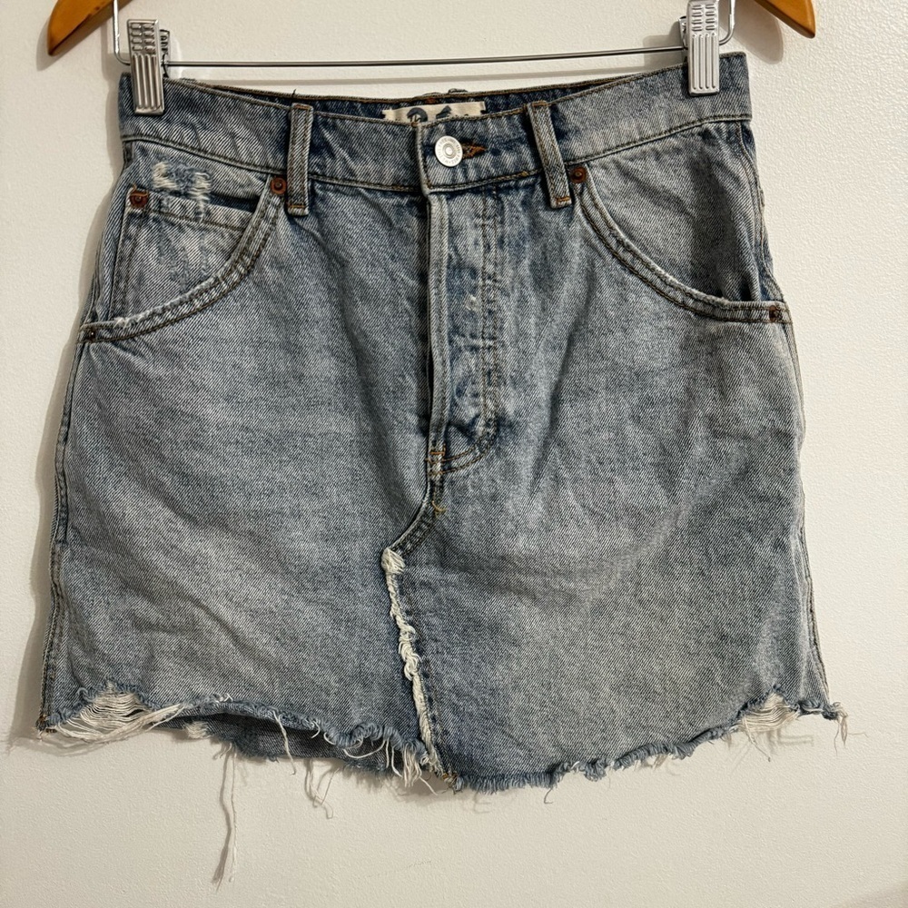 We The Free Light Wash Denim Raw Hem Cut Off Micro Mini Skirt - Picture 3 of 12